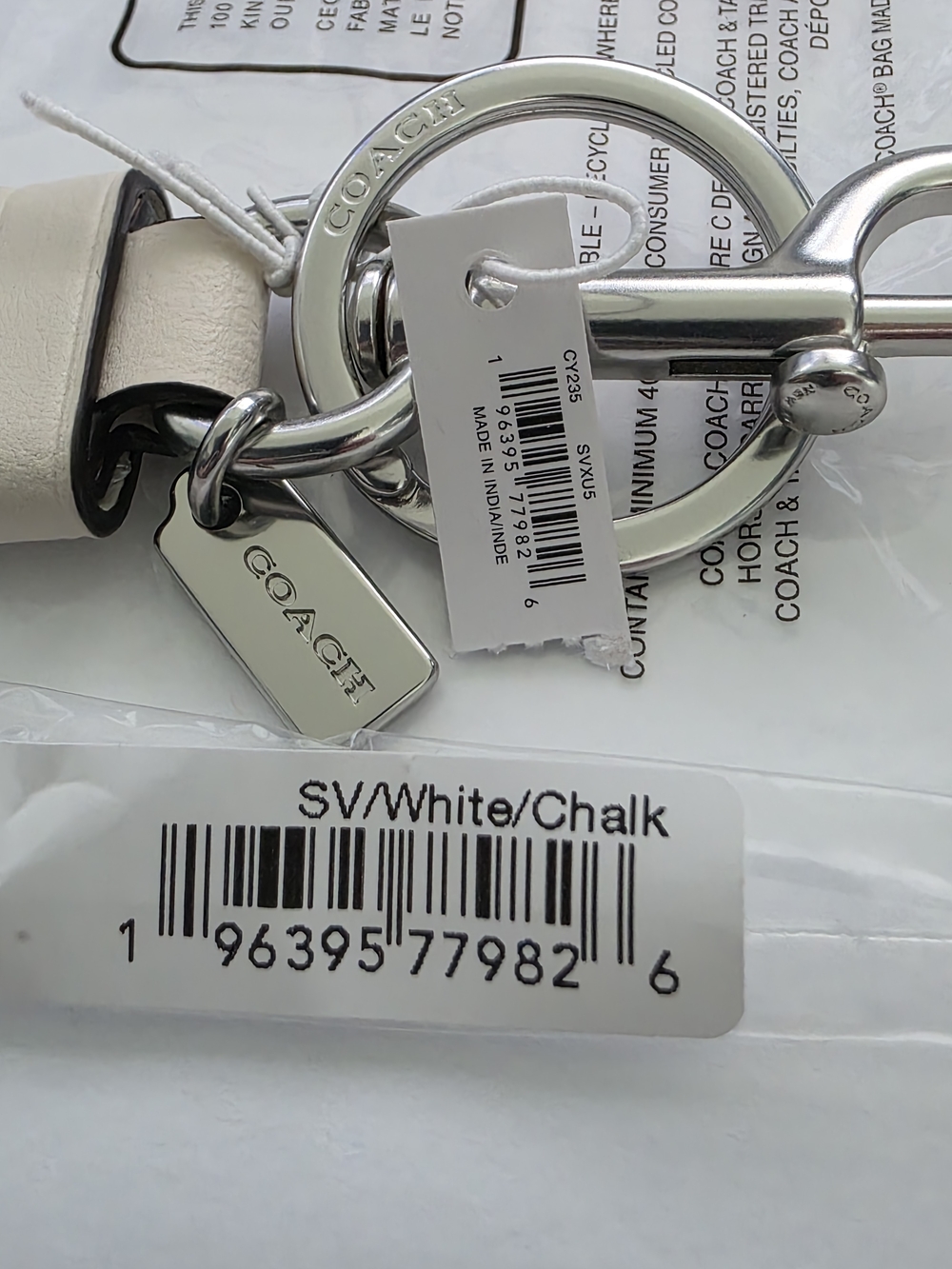 NWT Coach Trigger Snap Bag Charm / Keychain In Chalk Leather Silver Hardware - Picture 4 of 11